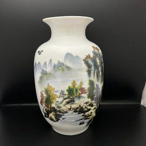 Vase Vintage Ceramic Landscape Living room Decoration Modern Chinese Flower 9"